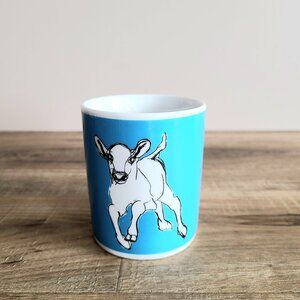 Rare Marimekko Cow blue mug. Akkijyrkka-liinalong 2007 ''KEVATJUHLA''